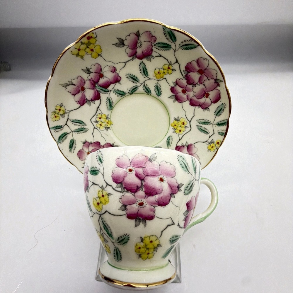 Springdale VTG Foley Bone China Tea Cup & Saucer Set V4600 Pink Yellow Floral Go